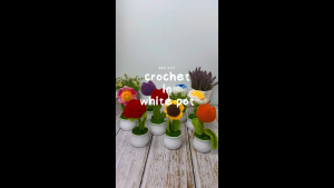 Korean Knitting Crochet Flower Sunflower Rose Tulip In White Pot Plant for Birthday Event Gift Graduation Decoration