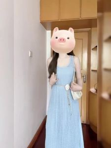 NIUVIES | Đầm Dài Mỏng Giảm Cân Ren Pháp Màu Xanh Sommer