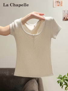 La Chapelle | Attractive Slim Fit Design Sense Short Sleeve Knitted T-Shirt Women