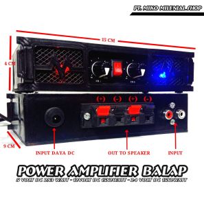 Power amplifier balap stereo daya 12-24 volt menggunakan adaptor yang di cek out terpisah