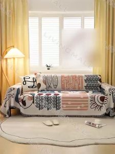 Sofa Towel Sophisticated Sofa Cover A/B Double-sided Design Sofa Decoration High-quality Fabric Tassels Throw Blanket Double Sided Cotton Woven Sofa Blanket Couch Cover