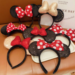 5 Big Size Mouse Ears Headband Women Girls Fashion Summer Mermaid Hairband Classical Sequin Bow Female Adult Hair Accessories
