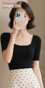 HANCHUN | Stylish Slimming French Style Square Collar Black Dress Set