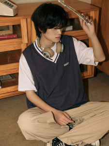 South Crane Embroidered Striped Vest Mens Summer American Sleeveless Shoulder Pad Youth Sports Retro Short Sleeve Trendy