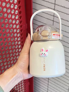 Cute Thermal Mug Male and Female Students Big Belly Cup with Straw Small Satchel Portable 316 Stainless Steel Water Cup
