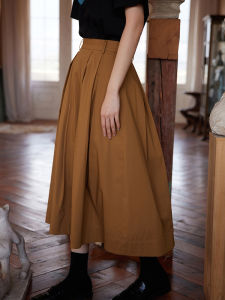 High Waist A-Line Midi Skirt Commute Design Sensation Retro Cotton Umbrella Skirts Slimming Spring Autumn Half-length Skirts