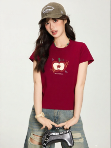 Gbiaior | American Sweet and Spicy Design Positive Shoulder Short Sleeve T-shirt