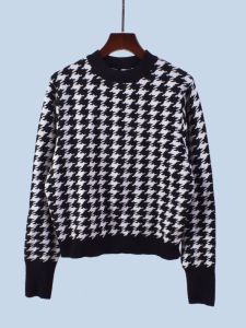 Foreign Trade Original Order Reject Good Goods Heavy Industry Fancy Houndstooth Thick Soft Knitted Loose Round Neck Bottoming Shirt