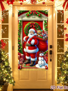 120cm/180cm Christmas Door Banner Polyester Fabric Santa Claus & Christmas Tree Printed Opening The Door Hanging Flag Christmas Decorations for Home 2026 Happy New Year 2027