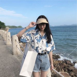 Áo Sơ Mi Nữ Tay Ngắn in Họa Tiết Phong Cách Hồng Kông Cổ Điển Mùa Xuân Hè Mới Tươi Mới Bằng Vải Voan Rộng Rãi Cổ Chữ V