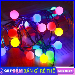 Dây Đèn LED Chớp 60 Bóng Tròn Cherry Ball Trang Trí Noel Tết Tiệc - Đèn Trang Trí  Đèn Đom Đóm Nháy 7 Màu / Đèn LED Dây Trang Trí Giáng Sinh - Đèn Led Lấp Lánh Đêm Noel