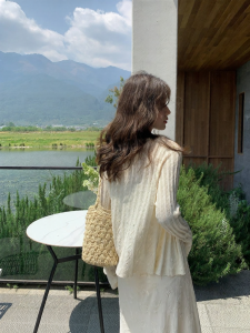 NIHAOKANONG | Áo Cardigan Mỏng Hè Thêu Ren Dọc