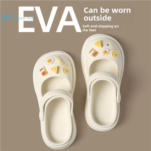 Mary Janes Clog Shoes Womens Summer Outdoor Wear 2024 New Style Beach Anti-Slip Thick Bottom Head Cover Sandals Womens Summer