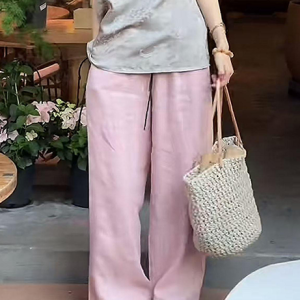 Shalldoer | Fashionable Versatile Simple Casual Pants Womens Loose Thin Breathable Straight Leg Summer Trousers Harlan Zipper Natural Waist