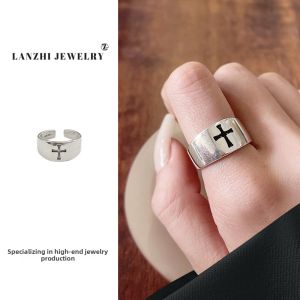 HANXIUNI | Vintage S925 Silver Plated Crucifix Punk Unique Korean Style Ring