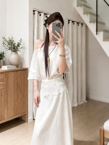 XUECAIQI | Korean Style Off-shoulder Top Slim Lace Skirt Set