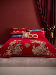 Mercury | Wedding Chinese Style Embroidered Red 4pc Set