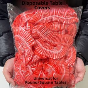 Disposable Thickened Sealed Edge Tablecloth New Year Dragon Year Red Elastic Edge round Home Use Waterproof Oilproof Moistureproof