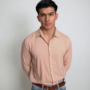 VENGOZ Kemeja Pria Slim Fit - Viscose Beige LS