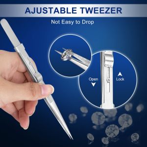 Stainless Steel Non-slip Jewelry Tweezers Diamond Gem Tweezers with Slide Lock Hand Craft Tools