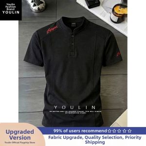 YOULIN | Short Sleeve Embroidery Grey Deconstructed Heavyweight Summer Polo Shirt