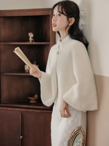 New Chinese Style Womens Jacket Autumn Winter Unique Beautiful Cheongsam Shawl Cape Outerwear Small Size Sweet Style Coat