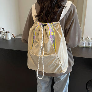 กระเป๋าเป้สะพายหลังผ้าใบผูกเชือกสำหรับเดินทางและเดินทางไปทำงานแบบผู้หญิง กระเป๋าถือขนาดใหญ่ 35x15x41cm กระเป๋าผ้าไนลอน