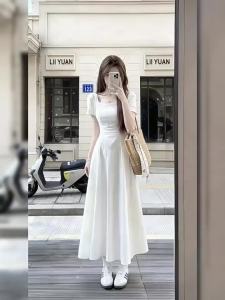 NIUVIES | Summer Petite Fitted Waist Slimming White Dress