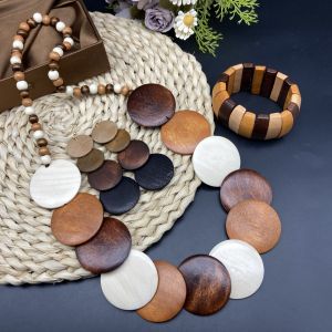 Bohemia Ethnic Style Diameter Big round Slice Gradient Vacation Style Necklace Earrings Bracelet Set Travel Photo Ornament