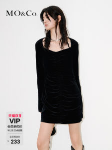 Velvet Touch French Style High Waist Waist Cinching Micro Flare Sleeve Dress Little Black Dress Street Style Pure Color Winter