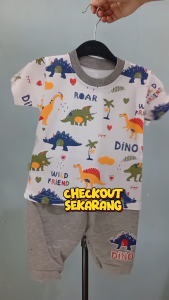Setelan Baju bayi anak laki laki motif karakter DINO WILD usia baby 3 sampai 15 bulan / Max BB10 kg