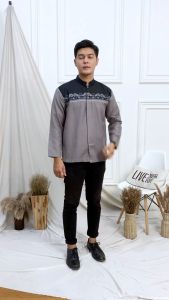 Baju Koko Lengan Panjang Motif Bordir Komputer Pria Jumbo