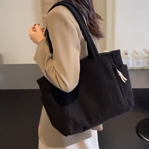 【COD/Original】New Simple Striped Corduroy Tote Bag Large Capacity Casual Versatile Commute