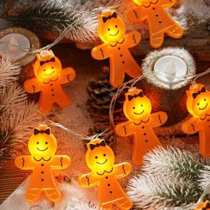1PC Gingerbread Man LED Dây Đèn 10/20 Đèn LED Chạy Bằng Pin Cổ Tích Đèn Cho Cây Giáng Sinh Cảnh Mùa Đông Lễ Hội Trang Trí
