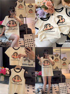 Baby Parent-Child Clothes Summer Clothes a Family of Three Clothes for the Whole Family T-Shirt Fashionable Pure Cotton Cartoon Print Mother and Daughter Business Attire Short Sleeve