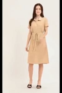 Krizia Cotton Eyelet Collared Tie Waist Lace Midi Dress Formal Casual Business