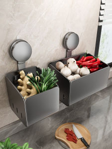 ชั้นวางเครื่องปรุงรสแบบติดผนัง ช่องเก็บของสำหรับใส่กระเทียม กระเทียม กระเทียม ชั้นวางของในครัวแบบติดผนัง ชั้นวางของแบบไม่ต้องเจาะ