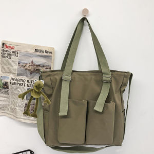 Canvas Shoulder Bag for Women Simple College Style Zipper Closure Large Capacity Book Bag Crossbody Tote for Casual Use