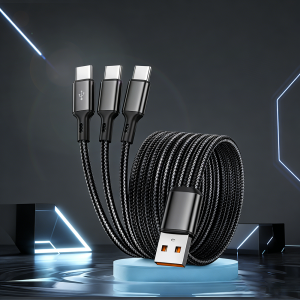 Cáp Sạc Nhanh Và Truyền Dữ Liệu NNBILI 3 Trong 1 100W 6A USB-A Sang 3 X Type-C Dành Cho Samsung S26 Điện Thoại Huawei Android Dây Bện USB C