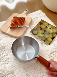 Stainless Steel Mini Sauce Pan Hot Milk Oil Cooking Small Pots Pan Wooden Handle Noodle Bowl Kitchen
