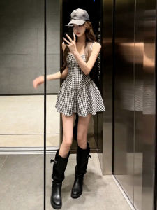 Homecore | Waist-defining Checked A-line Womens Camisole Dress