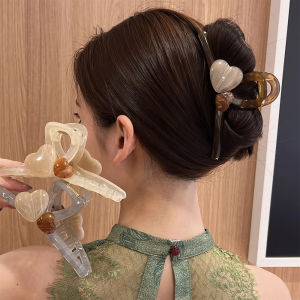 Sweet Acrylic Color Matching Large Grab Clip Hair Accessory with Double Heart Shark Hair Clip Female Hair Grab Decoration
