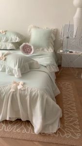 (💥CỰC RẺ) SET CHĂN TRẦN HÈ GA GỐI COTTON ĐŨI BÈO REN PHỐI NƠ 4 MÓN NHẬP KHẨU LOẠI 1