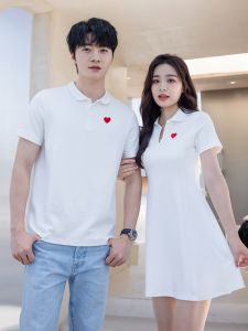 White Short Sleeve Couple Matching Clothes Wedding Photo Shoot Dresses Womens Heart-Shaped Design Summer Fashion Trend