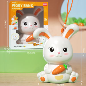 2023 CNY New Year Rabbit Piggy Bank Lucky Coin ATM Bank Money Saving Machine with carrot key lock Home Decoration Children Gift for kids boys girls tabung atm kanak kanak 兔年吉祥物摆件 存钱罐