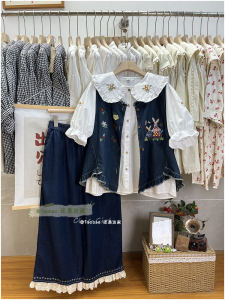 Áo Vest Denim Thêu Hoa Ngọt Ngào Cho Nữ Áo Khoác Ngoài Không Tay Dáng Rộng Đa Năng Phong Cách Ngọt Ngào Mùa Xuân 2024