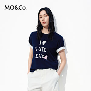 MO&Co. | Short Sleeve Loose Fit T-Shirt Cat Print 100% Xinjiang Cotton