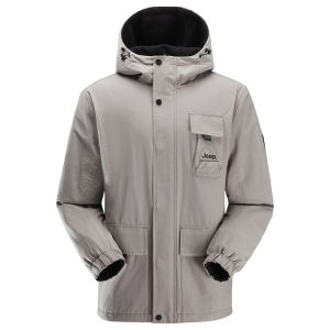 Jeep | Jeep Mens Double-Sided Fleece Jacket Outdoor Lightweight Warm Water-Resistant Hooded Coat Cotton Nylon Casual Jacket