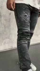 Celana Jeans Pria Sobek Lutut Grey Sandwash Motif Ripped X22 Manroock Denim Premium Distro