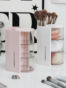 กล่องเก็บแปรงแต่งหน้า Acrylic Dustproof Rotatable Makeup Brush Organizer ตู้เก็บเครื่องสำอาง ชั้นวางเครื่องสำอางแบบพกพา